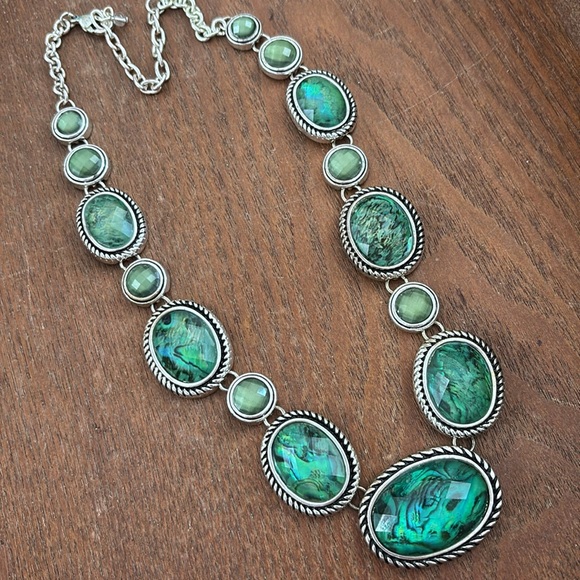 Napier Green Stone Collar Statement Necklace 19” - Picture 4 of 4